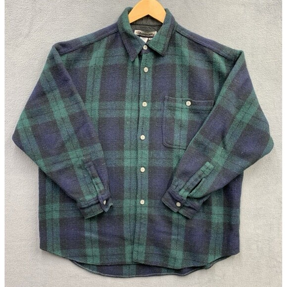 Vintage Burgundy Button Up Shirt Men's XL Green Tartan Plaid Wool Rich Blend - Picture 1 of 16